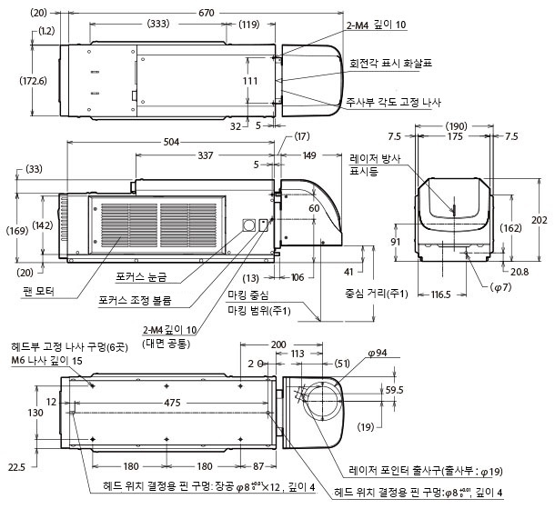 헤드부 : 표준 모델 LP-430U, LP-431U, LP-435U, LP-420S9U, LP-421S9U, LP-425S9U